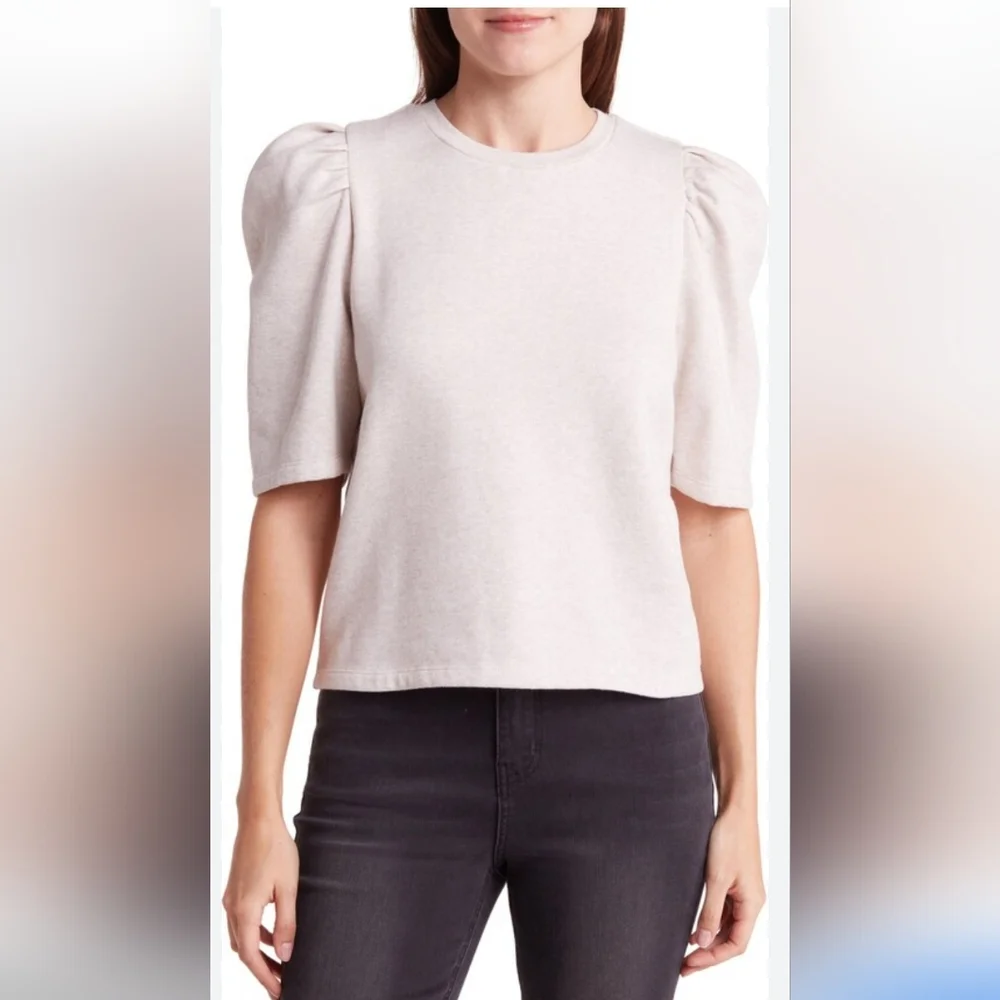 Nordstrom Melrose and Market Puff sleeve fleece cropped blouse - Picture 1 of 6